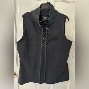 Women’s Harley Davidson laced Front Sleeveless Top Size Medium Charcoal Gray